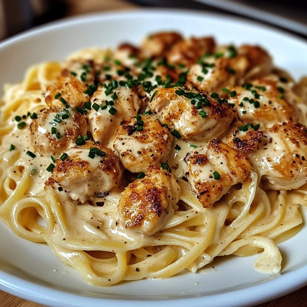 Spicy Garlic Chicken Linguine in Cheddar Parmesan Cream