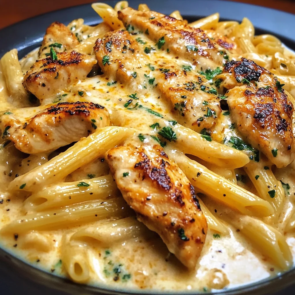 Spicy Garlic Chicken Penne in Velveeta Alfredo