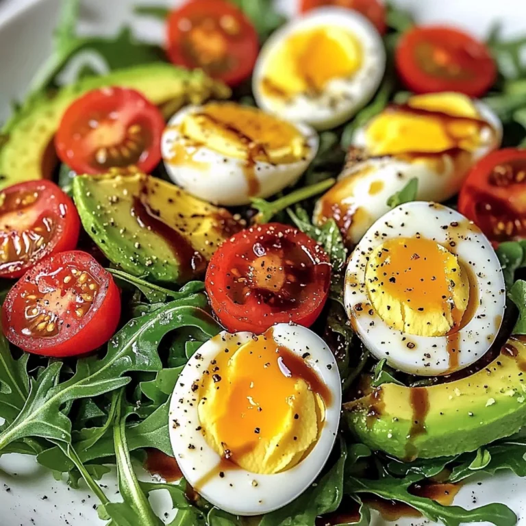 Avocado Arugula Salad with Jammy Eggs & Creamy Balsamic Drizzle