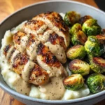 Creamy Black Pepper Chicken Bowl with Crispy Brussels & Mash
