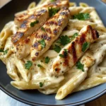 Creamy Chicken Alfredo Pasta with Grilled Chicken Strips
