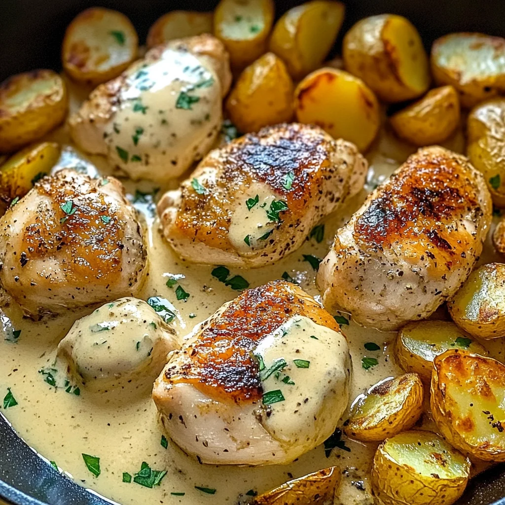 Creamy Garlic Chicken with Golden Baby Potatoes