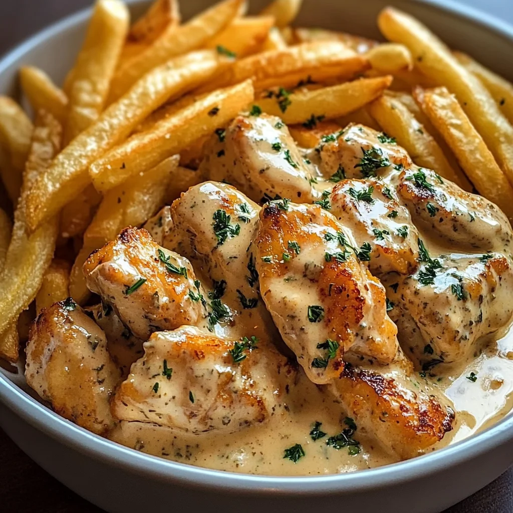 Creamy Garlic Herb Chicken with Crispy Fries
