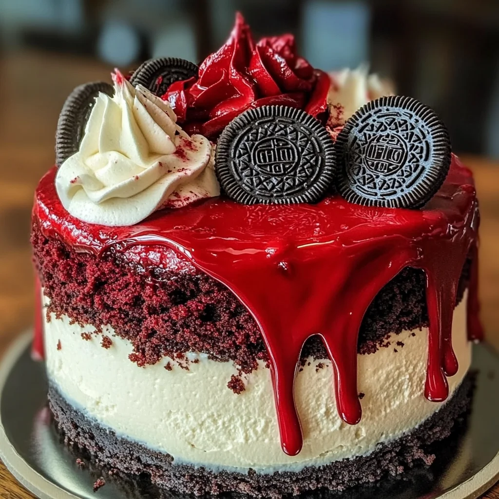 Decadent Oreo Red Velvet Cheesecake Drip Cake Recipe