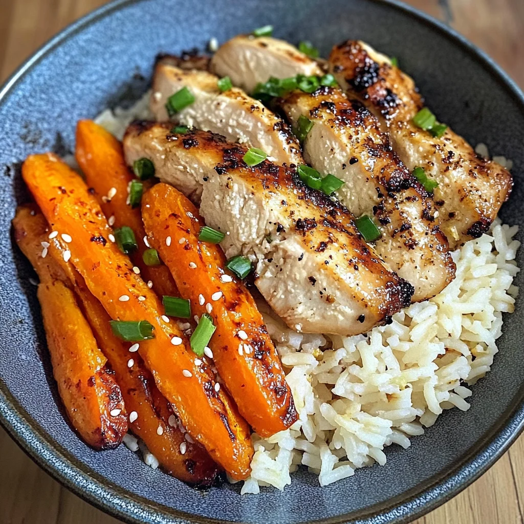 Garlic Butter Chicken Bowl with Roasted Carrots & Rice