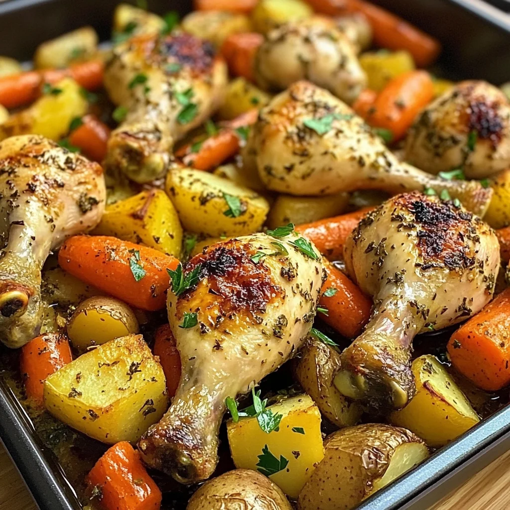 Garlic Herb Chicken Drumsticks with Roasted Veggies