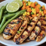 Grilled Chicken Strips with Steamed Mixed Veggies & Lime