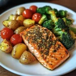 Herb-Crusted Salmon Plate with Garlic Potatoes & Veggies