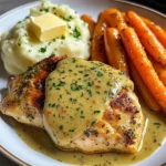 Herb Chicken with Creamy Mustard Sauce, Mashed Potatoes & Glazed Carrots