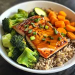 Honey-Glazed Salmon Bowl with Brown Rice & Steamed Veggies