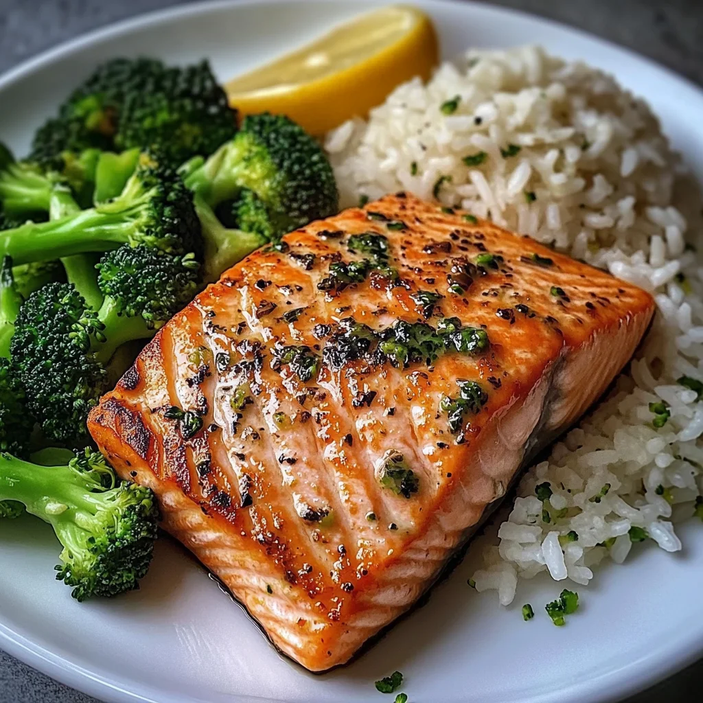 Lemon-Garlic Salmon with Broccoli & Herbed Rice