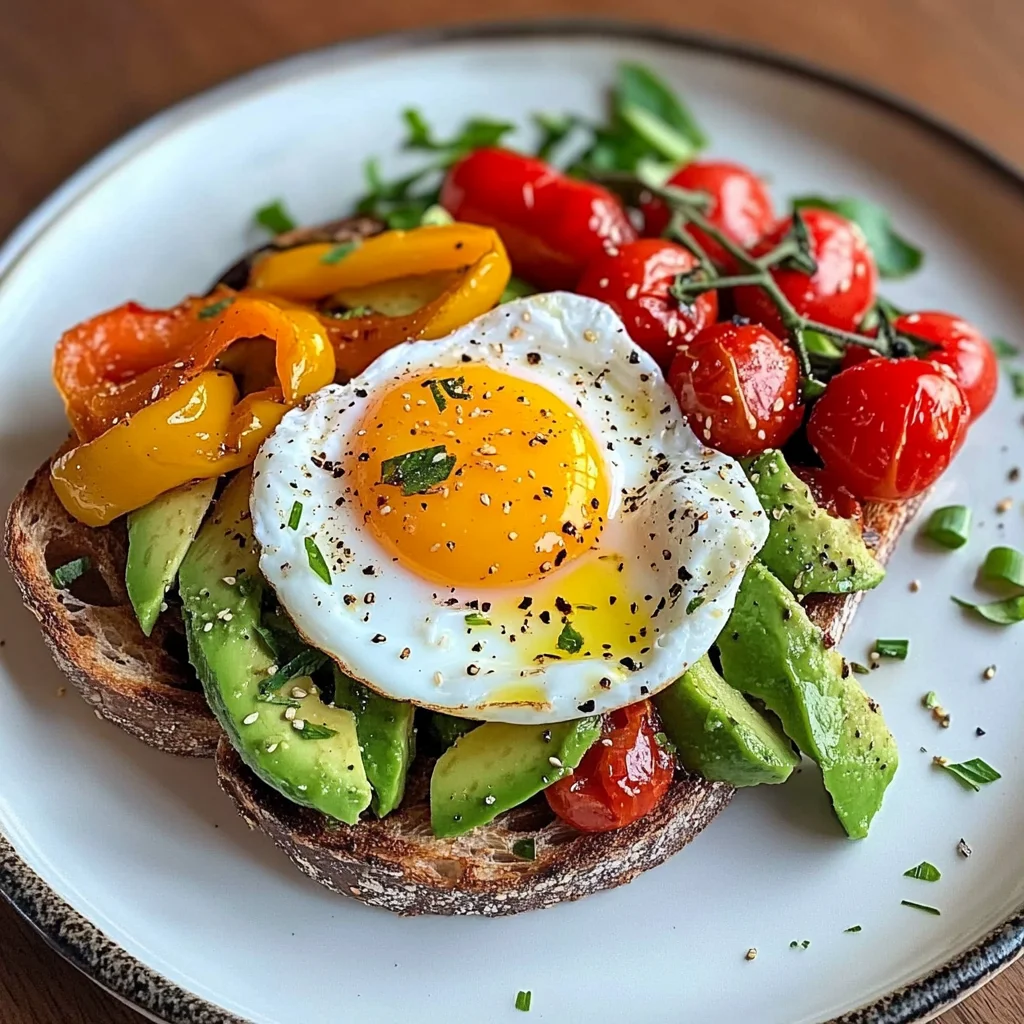 Poached Egg & Avocado Brunch Plate with Roasted Peppers