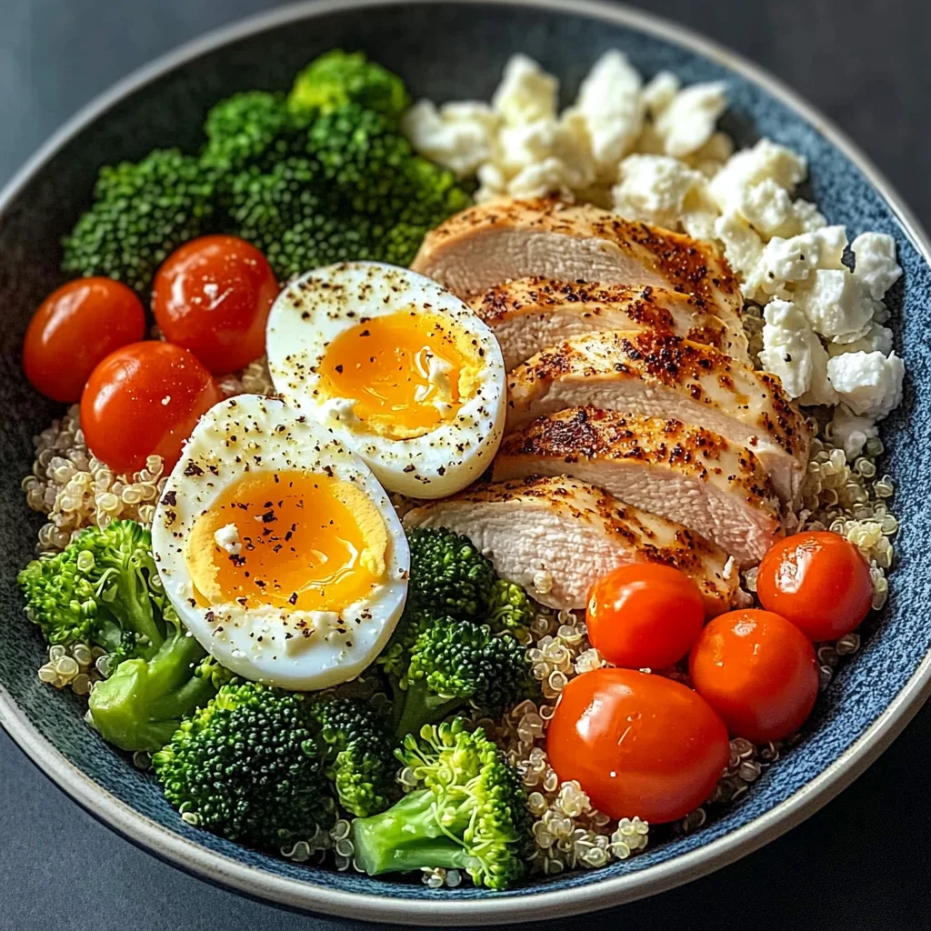 Protein-Packed Quinoa Bowl with Chicken, Eggs & Feta