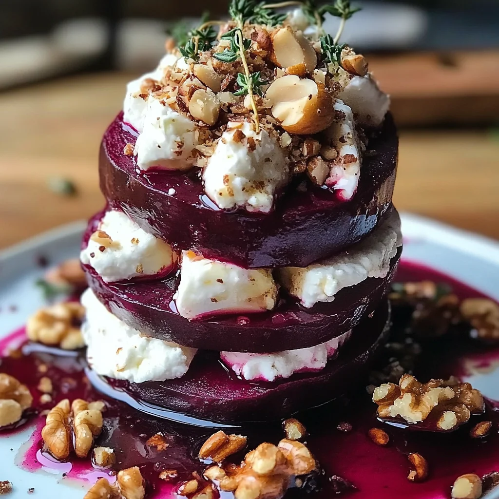 Rustic Beet and Goat Cheese Stacks with Walnut Thyme Vinaigrette