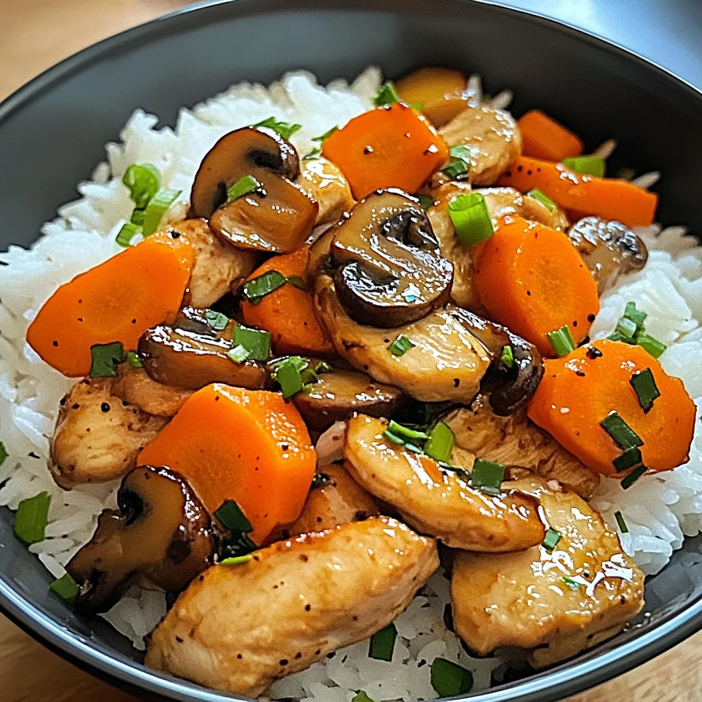 Savory Chicken Stir-Fry with Mushrooms, Carrots & Rice