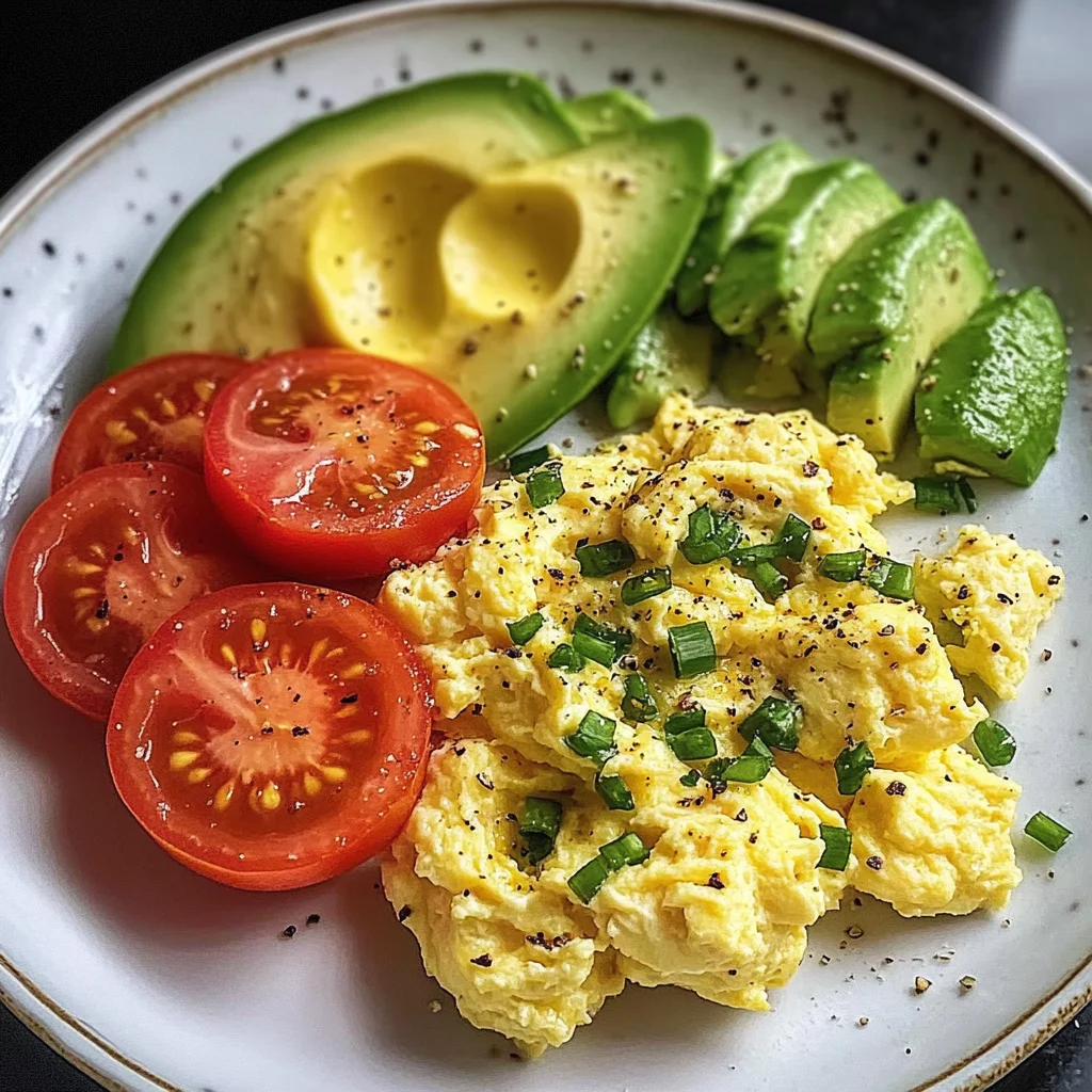 Scrambled Eggs with Avocado & Tomato