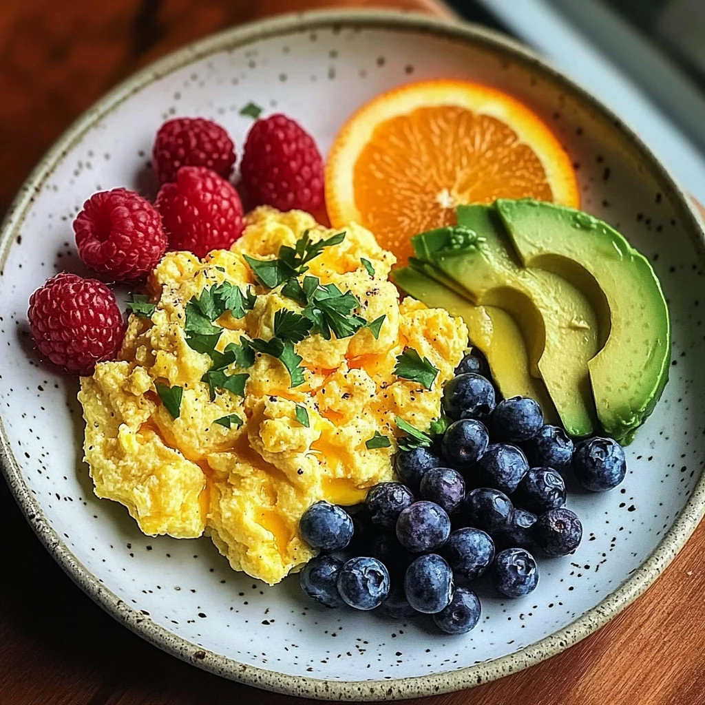 Scrambled Eggs with Avocado and Fresh Berries