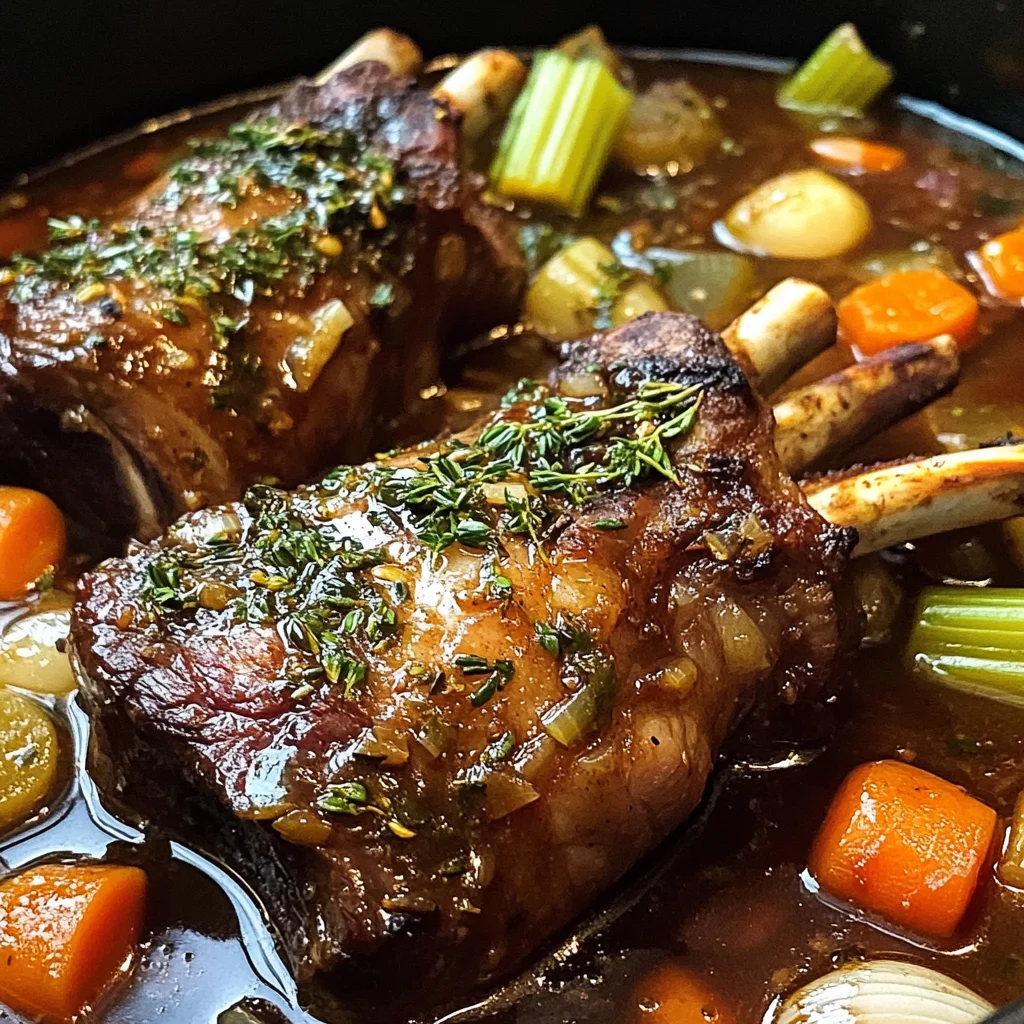 Braised Lamb Shanks with Aromatic Herb Gravy and Root Vegetables