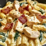 Creamy Chicken Pasta with Bacon and Spinach