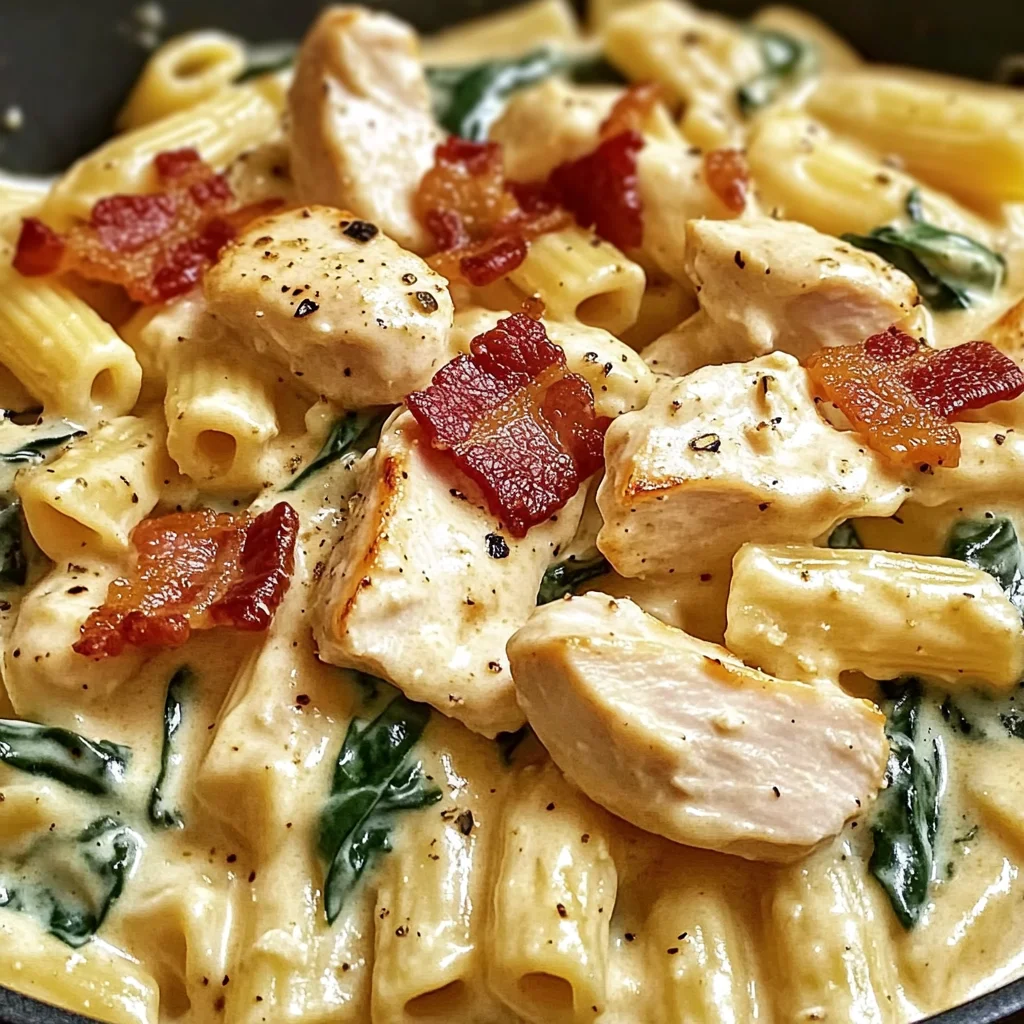 Creamy Chicken Pasta with Bacon and Spinach