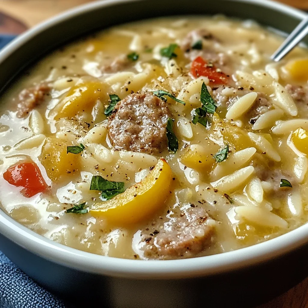 Savory Orzo Stuffed Banana Peppers Soup