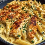 Garlic Parmesan Chicken Penne in Creamy Cajun Three-Cheese Sauce