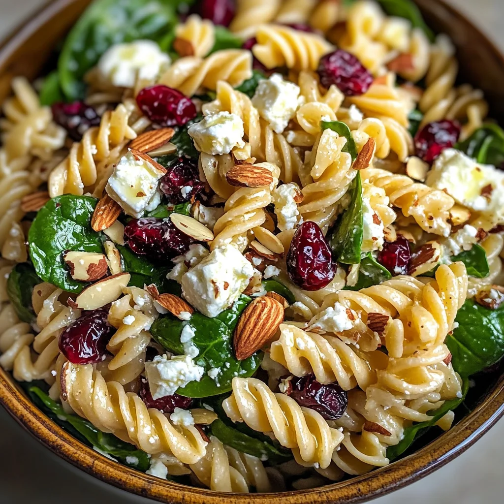 Nutritious Spinach Pasta Salad with Feta and Cranberries