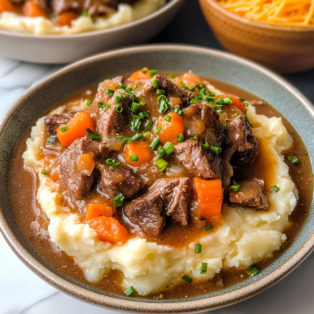 Fall Apple Cider Stew over Mashed Potatoes