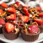 Chocolate strawberry pretzel fudge cups