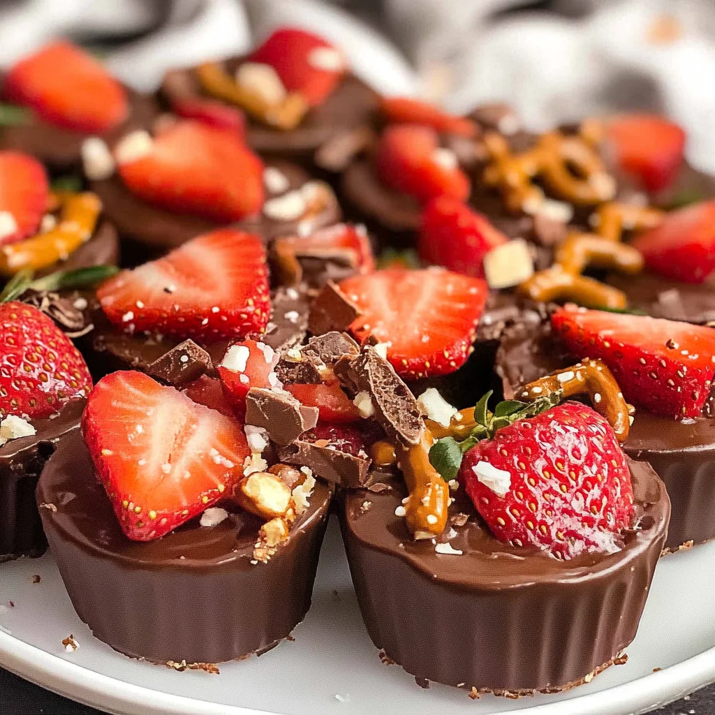 Chocolate strawberry pretzel fudge cups