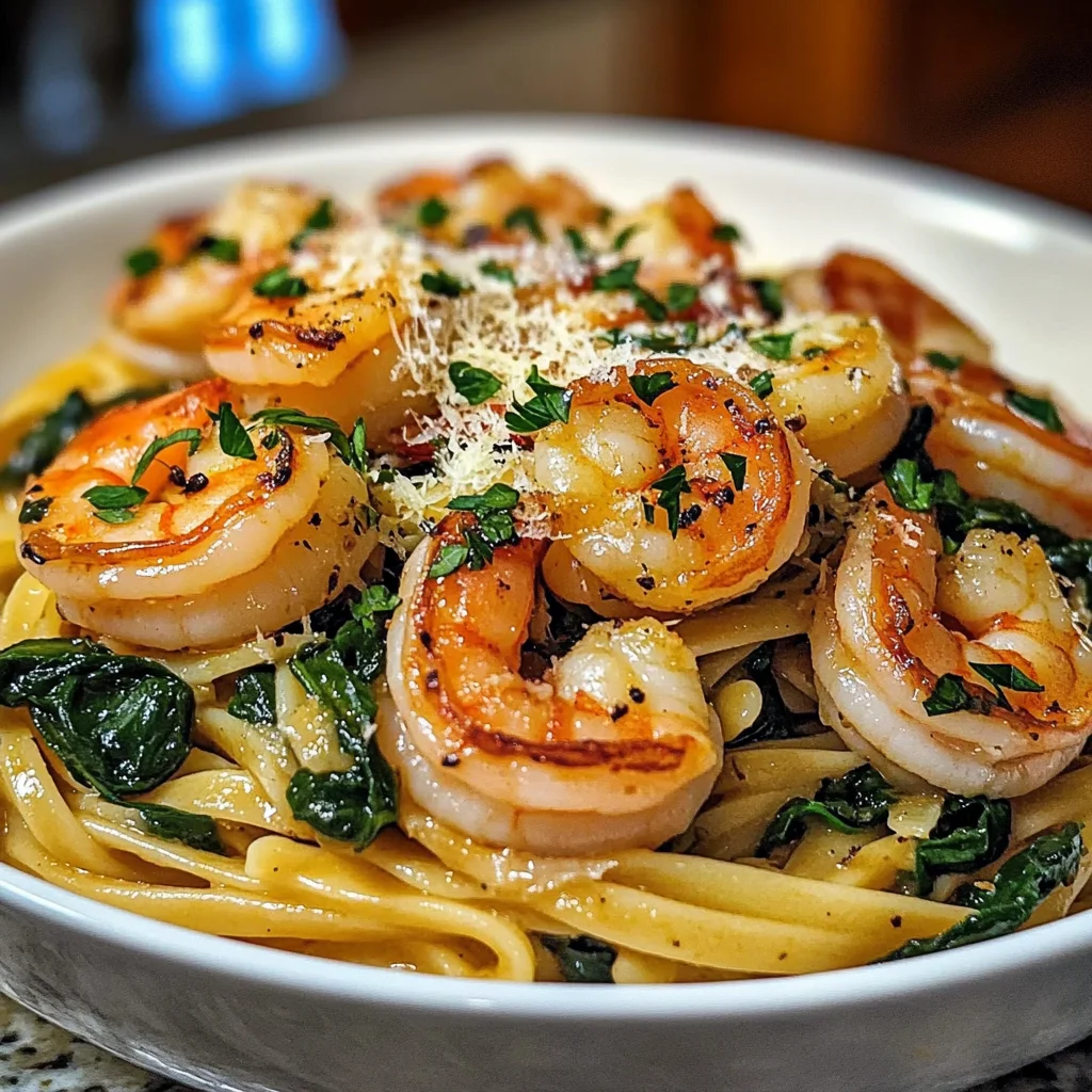 Garlic Shrimp u0026 Spinach Linguine