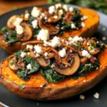 Stuffed Sweet Potatoes with Spinach, Mushroom, and Feta