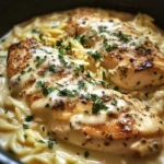 Cozy Creamy Crockpot Chicken with Gruyere and Orzo Delight