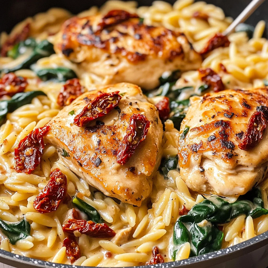 Creamy Sun-Dried Tomato Chicken Orzo Delight!