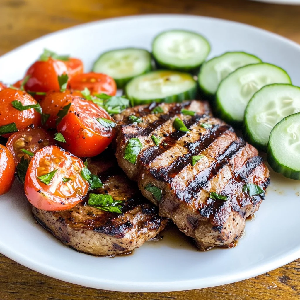 Grilled Ranch beef Chops & Cucumber Tomato Salad