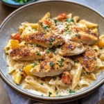 Southern Style Creamy Parmesan Chicken Pasta.