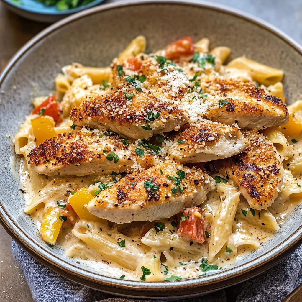 Southern Style Creamy Parmesan Chicken Pasta.