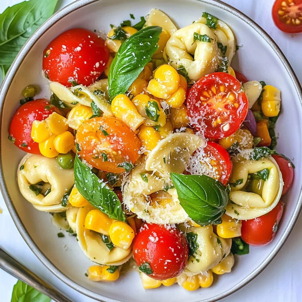 Tortellini Pasta Salad (with Tomatoes, Basil, & Fresh Corn)