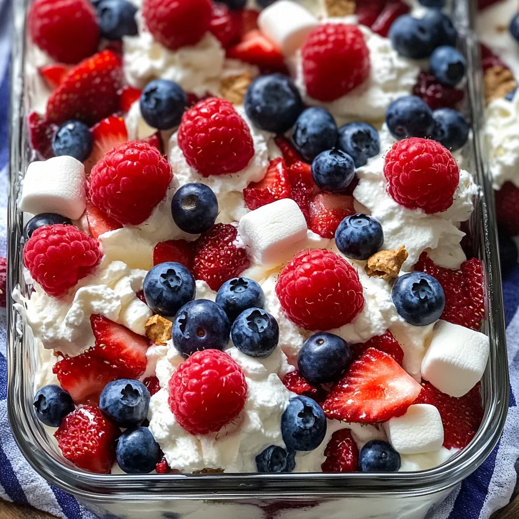 Red White and Blue Cheesecake Salad: Perfect No-Bake Dessert