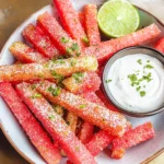 Spicy Watermelon Fries with Coconut Lime Dipping Sauce