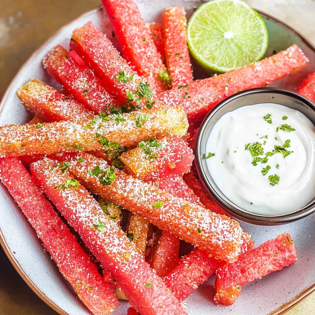 Spicy Watermelon Fries with Coconut Lime Dipping Sauce